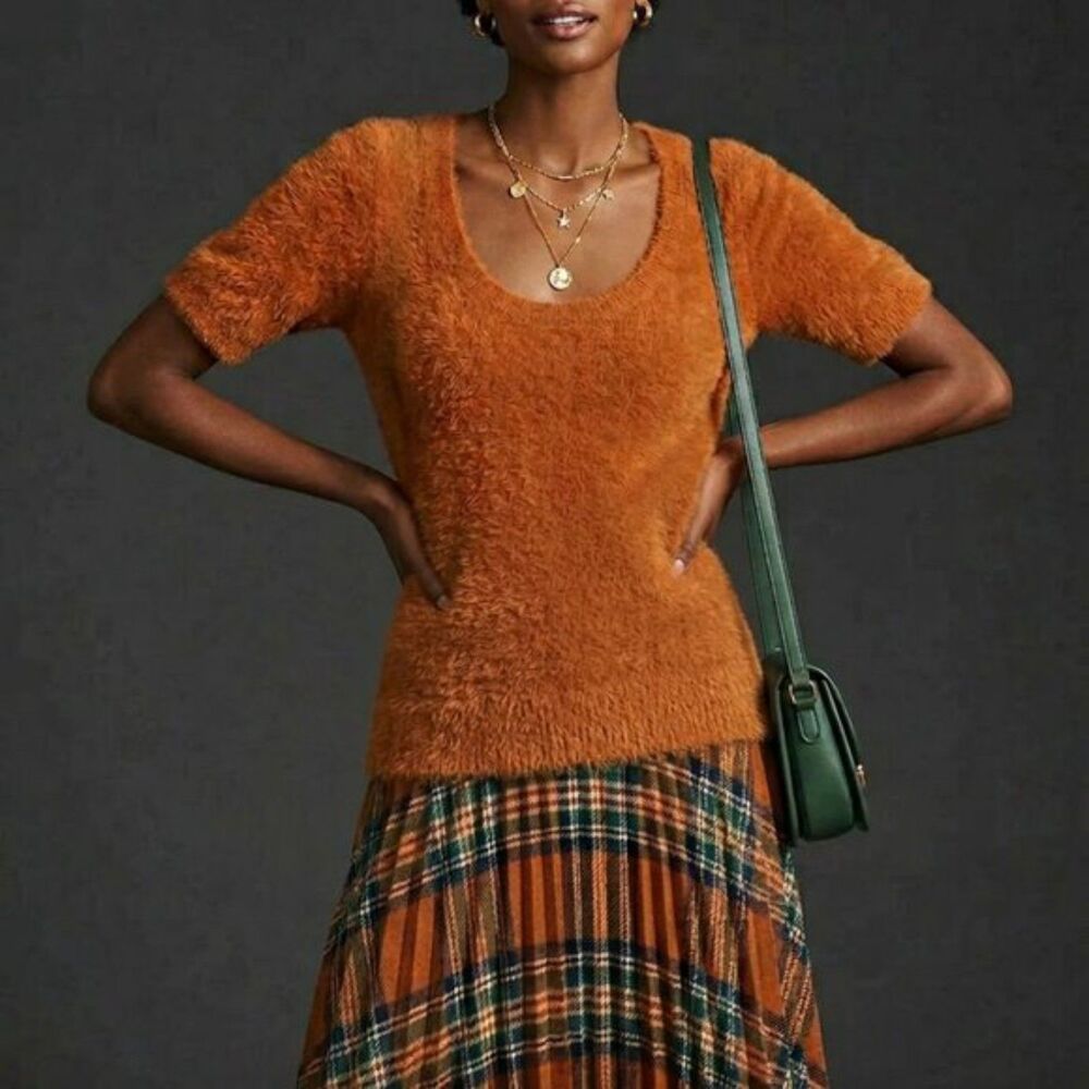 Maeve Scoop Neck Short Sleeve Eyelash Cedar Rust Sweater Tee